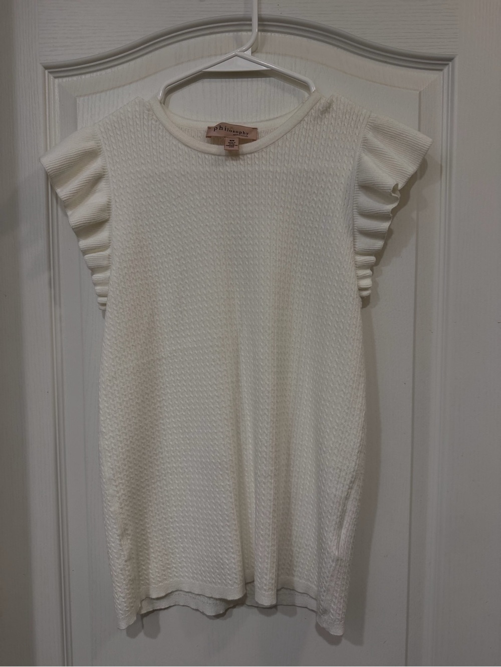 Philosophy Cream Textured Knit Ruffle-Sleeve Short Sleeve Top